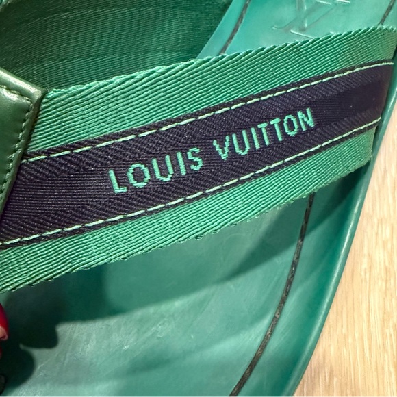 Louis Vuitton Mens 12 Kelly Green Rubber Leather Canvas Flip Flop Thong Sandals - Picture 2 of 7